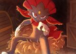 campfire colored crate ear_tuft female feral generation_4_pokemon grin hi_res looking_at_viewer moonpaw17 nintendo pokemon pokemon_(species) pokemon_mystery_dungeon red_eyes sitting smile solo tuft weavile