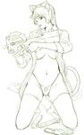  animal_ears bullpup cat_ears copyright_request gun monochrome no_bra open_clothes open_shirt p90 panties print_panties sei_shoujo shirt sleeves_rolled_up solo submachine_gun tail thighhighs underwear weapon 