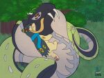 2023 cuddling eeveelution forest generation_2_pokemon hi_res hybrid_pokemon male nintendo plant pokemon pokemon_(species) quilava reptile scalie snake synge syngie tree umbreon