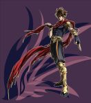  1boy black_shirt bloody_roar cloak highres kuroobiayu ninja ogami_kenji purple_background red_cloak shirt sleeveless 