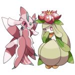  2girls antennae arm_at_side arthropod_girl black_eyes colored_sclera colored_skin commentary_request crown flat_chest flower free_butterfree full_body furry furry_female green_hair green_skin hair_flower hair_ornament hand_to_own_mouth hand_up highres lilligant long_hair lurantis mini_crown monster_girl multicolored_skin multiple_girls no_mouth pink_skin plant_girl pokemon pokemon_(creature) red_flower red_sclera sidelocks simple_background standing striped_skin two-tone_skin white_background white_skin yellow_headwear 