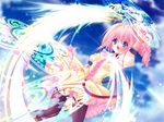  bad_id bad_pixiv_id cloud dress drill_hair fantasy lowres magic original pink_hair ringo_ame sky solo thighhighs 