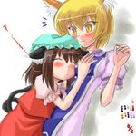  animal_ears blonde_hair cat_ears cat_tail chen fox_ears lowres multiple_girls sasuke_(sasuke_no_sato) sleeping surcoat tail touhou yakumo_ran 