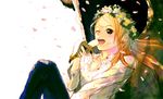  banana banned_artist blonde_hair copyright_request food fruit holding holding_food holding_fruit long_hair nagasawa_shin solo wreath 