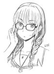  braid glasses greyscale itou_yuuji kimi_kiss mizusawa_mao monochrome sketch solo twin_braids 