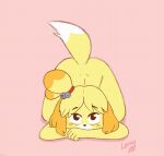 accessory animal_crossing animated anthro butt canid canine canis cute_expression domestic_dog female fur hair_accessory isabelle_(animal_crossing) looking_at_viewer lorny_fox mammal nintendo nude shaking_butt shih_tzu solo toy_dog yellow_body yellow_fur