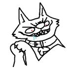 2022 aliasing ambiguous_gender bodily_fluids bust_portrait canid canine collar digital_drawing_(artwork) digital_media_(artwork) drooling evil_grin feral handpaw humor maligaytor mammal paws portrait reaction_image red_eyes saliva semi-anthro sharp_teeth simple_background smile solo spot_color teeth white_background
