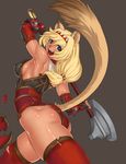  absurdres animal_ears axe breasts cat_ears dimples_of_venus final_fantasy final_fantasy_xi gochou_(kedama) highres medium_breasts mithra muscle scorpion_harness sideboob solo tail thighhighs warrior_(final_fantasy) weapon 