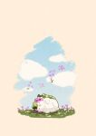  animal_focus artist_name blue_sky cloud commentary_request flower highres lying no_humans on_grass on_side pokemon pokemon_(creature) shaymin shaymin_(land) simple_background sky sleeping twitter_username white_background zozozoshion 