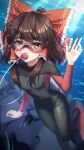  1girl absurdres air_bubble bikini black_wetsuit bodysuit bow breasts brown_eyes brown_hair bubble covered_navel diving_regulator diving_suit frilled_bikini frills goggles hakurei_reimu highres medium_hair red_bow scuba scuba_tank sidelocks small_breasts solo swimsuit touhou underwater wetsuit yosshy 