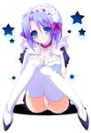  bad_id bad_pixiv_id blue_hair breasts cleavage copyright_request elbow_gloves gloves green_eyes large_breasts maid panties ribbon ringo_ame solo thighhighs underwear 