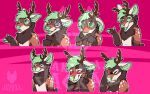 2019 annoyed anthro antlers blush brown_antlers brown_body brown_fur brown_hooves compression_artifacts deer digital_drawing_(artwork) digital_media_(artwork) ears_down eyes_closed facepalm finger_gun flat_colors fluffy_chest fur gesture green_eyes green_hair green_hooves green_inner_ear green_nose green_tongue hair hi_res hoof_hands hooves horn hypnosis male maligaytor mammal markings mind_control multicolored_hooves muse nude one_eye_closed open_mouth open_smile outline pink_background pivoted_ears puppy_eyes red_blush ringed_eyes simple_background smile snout solo spots spotted_markings sticker_pack tan_body tan_fur teeth tongue two_tone_hooves watermark white_outline wink