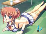  artist_request blue_eyes breasts cheer_moe cheerleader game_cg large_breasts orange_hair solo takao_keiko thighhighs 