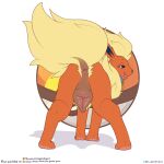 1:1 2023 animal_genitalia animal_pussy anus black_sclera butt canine_genitalia canine_pussy darkened_genitalia darkened_pussy digital_media_(artwork) digitigrade eeveelution english_text feral flareon fur generation_1_pokemon genitals hi_res looking_at_viewer looking_back looking_back_at_viewer multicolored_body multicolored_fur neck_tuft nintendo open_mouth open_smile orange_body orange_fur paws plump_labia pokemon pokemon_(species) presenting presenting_hindquarters presenting_pussy pussy quadruped rear_view simple_background smile tan_body tan_fur text the_gentle_giant tuft two_tone_body two_tone_fur url white_background white_eyes