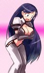  blue_eyes blue_hair blush breast_hold breasts cleavage elbow_gloves embarrassed gloves hair_ornament hairclip hirosato ibara large_breasts leaning_forward long_hair midriff open_mouth pink_sweets_~ibara_sorekara~ socie_soar solo very_long_hair 