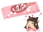  animal_ears bad_id bad_pixiv_id candy_bar cat_ears copyright_request heart kitkat lowres nestle shirahane_nao solo 