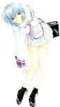  ayanami_rei bag blue_hair necktie neon_genesis_evangelion neon_genesis_evangelion_anima ramiya_ryou red_eyes school_bag school_uniform short_hair solo thighhighs utatane_hiroyuki 