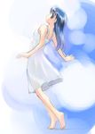  barefoot blue_eyes blue_hair cloud dress ikeda_jun_(mizutamari) long_hair original sky solo 