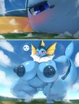 absurd_res anthro anthrofied areola big_breasts biped blush breasts city digital_media_(artwork) eeveelution feet female generation_1_pokemon genitals giga hi_res huge_breasts kify landscape_dwarfing macro mammal nintendo nipples nude pokemon pokemon_(species) pussy solo tail thick_thighs toes vaporeon