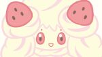  :d alcremie alcremie_(strawberry_sweet) close-up commentary_request food fruit happy looking_at_viewer no_humans official_art pink_eyes pokemon pokemon_(creature) smile solo strawberry white_background 