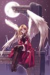  blonde_hair boots copyright_request detached_sleeves hirano_katsuyuki lowres pointy_ears solo thighhighs wings 