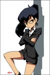  aki_natsuko black_hair cutie_honey formal glasses imaizumi_teruhiko jacket miniskirt pencil_skirt re:_cutie_honey skirt skirt_suit solo suit yellow_eyes 