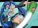  1girl aki_(emina&amp;aki) ass blue_hair breasts cigarette cosplay emina&amp;aki emina_(emina&amp;aki) green_eyes hatsune_miku hatsune_miku_(cosplay) kagami_hirotaka large_breasts original panties pantyshot red_hair spring_onion striped striped_panties thighhighs twintails underwear vocaloid 