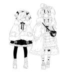  2boys ahoge bow capelet coat crossdressing denis_(project_moon) dress frilled_coat frilled_dress frills full_body fur-trimmed_capelet fur_trim greyscale hair_bow jirai_kei library_of_ruina long_hair long_sleeves maid_headdress meijiichigo monochrome multiple_boys pantyhose project_moon shoes skirt twintails two_side_up yan_vismok 