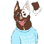 blue_clothing canid canine canis clothing domestic_dog heart_(marking) i11ogica1 mammal paws shirt solo text text_on_clothing tongue tongue_out topwear