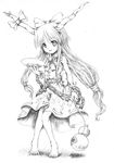  greyscale horns ibuki_suika katzeh long_hair monochrome ribbon solo touhou very_long_hair 