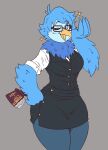anthro avian big_breasts bird book breasts eyewear female glasses martlet_(undertale_yellow) office_clothing office_lady signirsol solo thick_thighs undertale_(series) undertale_yellow wide_hips winged_arms wings