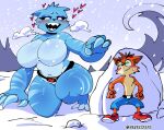 &lt;3 2024 4_fingers activision anthro arctic artist_name bandicoot bedroom_eyes belt belt_only big_breasts black_sclera blue_body blue_eyelids blue_fur blue_lips blush bodily_fluids bottomwear breasts breath_cloud claws clothed clothing club_arms crash_bandicoot crash_bandicoot_(series) crossgender duo featureless_breasts female fingers footwear full-length_portrait fur furrowed_brow green_eyes hand_tattoo hiding kneeling larger_female lips love male mammal markings marsupial mtf_crossgender multicolored_body multicolored_fur narrowed_eyes navel open_mouth open_smile orange_body orange_fur portrait quavernsfw ratcicle rock scared seductive sharp_teeth shoes shorts size_difference smaller_male smile snow snowing striped_markings stripes sweat teeth thick_thighs topless two_tone_body two_tone_fur white_eyes wide_eyed winter
