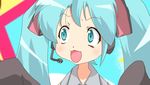  aqua_hair artist_request crossover hatsune_miku headset kogami_akira lucky_channel lucky_star oversized_clothes parody solo twintails vocaloid 