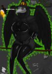 anthro avian bird black_body black_prince clothing corvid female gun hat headgear headwear humanoid johnn_lima latex lingerie looking_at_viewer oscine passerine plague_doctor ranged_weapon red_eyes simple_background sitting solo tank vehicle weapon wings witch_hat