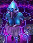 anthro avian bird blue_jay bottomwear breasts catpumpkin clothing corvid disco female footwear happy hi_res high_heels jay_(bird) multiple_versions new_world_jay oscine party passerine pink_light skirt solo version_sfw viewed_from_above