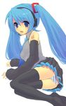  blue_hair hatsune_miku long_hair panties solo striped striped_panties thighhighs tomako twintails underwear very_long_hair vocaloid 