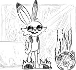 2019 257:235 anthro ball broken_table buckteeth burning_ball cheek_tuft destruction detailed_background digital_drawing_(artwork) digital_media_(artwork) dipstick_ears facial_tuft feet fire fire_everywhere fire_in_eyes flaming_feet front_view generation_8_pokemon lagomorph male male_anthro mammal multicolored_ears nintendo nose_bandage nude nude_anthro nude_male open_mouth open_smile paws pokemon pokemon_(species) rabbit_ears scorbunny scut_tail short_tail simple_background smile soccer_ball solo tail teeth thatoneaceguy toeless_(marking) tuft white_background