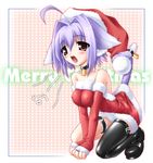  animal_ears bell bell_collar cat_ears christmas collar copyright_request dress hat santa_costume santa_hat solo strapless strapless_dress tachibana_surimu tail thighhighs 