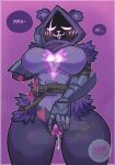 &lt;3 2023 anthro arm_wraps armor artist_logo artist_name bear bedroom_eyes belt blush blush_lines bodily_fluids breasts cel_shading cellphone chest_tattoo clitoris clothing dark_body dark_fur dripping_pussy electronics epic_games eye_scar eyebrows facial_scar feathers featureless_breasts female fortnite fur furgonomic_headwear gauntlets genital_fluids genitals gloves glowing glowing_eyes glowing_mouth gradient_background hand_on_cheek hand_on_pussy handwear harness heart_tattoo hi_res hip_tuft hood leg_scar lilbunpinky logo looking_at_viewer mammal moan multicolored_body multicolored_fur narrowed_eyes phone pink_background pink_eyebrows pink_eyes pink_mouth pink_nose pink_pussy portrait presenting presenting_pussy purple_body purple_clothing purple_fur pussy pussy_juice raven_team_leader scar seductive shaded shoulder_tuft simple_background solo speech_bubble spread_pussy spreading surgical_suture tattoo three-quarter_portrait tuft two_tone_body two_tone_fur vambrace watermark wraps
