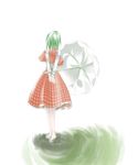  artist_request barefoot from_behind green_hair kazami_yuuka plaid plaid_skirt plaid_vest short_hair skirt skirt_set solo touhou umbrella vest white_umbrella 