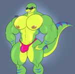 abs anthro barazoku biceps big_muscles big_pecs black_eyes bulge clothed clothing eyewear gecko gex_(series) gex_the_gecko glasses green_body grin hi_res lizard male markings multicolored_body muscular muscular_anthro muscular_legs muscular_male narrowed_eyes navel nipples pecs pink_clothing pink_underwear playstation quads ratchetjak reptile scales scalie smile smug solo sony_corporation sony_interactive_entertainment striped_markings striped_tail stripes sunglasses tail tail_markings thick_tail thick_thighs thong underwear yellow_body