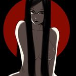  black_hair breasts copyright_request falcoon glasses huge_breasts long_hair nude solo 