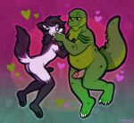 &lt;3 anthro black_body black_fur black_hair black_pawpads butt canid canine canis caressing_face chubby_anthro chubby_male crocodile crocodilian crocodylid domestic_dog duo erection facial_hair fleetwoodbrak fur genitals goatee green_body green_scales hair half-closed_eyes hi_res humanoid_genitalia humanoid_penis male male/male mammal multicolored_body multicolored_scales narrowed_eyes pawpads paws penis raised_tail reptile scales scalie simple_background slightly_chubby smile tail two_tone_body two_tone_scales white_body white_fur yellow_sclera