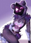 2023 :3 anthro armor artist_name bear belt blush blush_lines breasts chest_tattoo clothing dark_body dark_fur dotted_background epic_games eye_scar eyebrows facial_scar feathers featureless_breasts featureless_crotch female footwear fortnite fur furgonomic_headwear gauntlets gloves glowing glowing_eyes glowing_mouth handwear harness heart_tattoo hi_res hood kneeling leaning_on_hand leg_scar looking_at_viewer mammal multicolored_body multicolored_fur one_eye_closed pattern_background pink_eyebrows pink_eyes pink_mouth pink_nose portrait pose purple_background purple_body purple_clothing purple_feathers purple_fur raven_team_leader sabatons scar schynbalds shaded shoes silvermaster simple_background solo surgical_suture tattoo three-quarter_portrait two_tone_body two_tone_fur wink