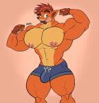 abs activision anthro bandicoot barazoku big_muscles big_pecs bottomwear bulge clothed clothing crash_bandicoot crash_bandicoot_(series) drawstring fingerless_gloves flexing fur gloves green_eyes grin hair handwear hi_res hotpants male mammal marsupial mohawk multicolored_body muscular muscular_arms muscular_legs muscular_male naughty_dog navel nipples orange_body orange_fur pecs playstation pose quads ratchetjak red_hair shorts smile solo sony_corporation sony_interactive_entertainment thick_thighs tongue tongue_out two_tone_body video_games