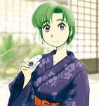  artist_request blue_kimono camera green_hair hatsuseno_alpha japanese_clothes kimono purple_eyes solo yokohama_kaidashi_kikou yukata 