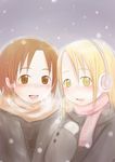  bad_id bad_pixiv_id cold earmuffs multiple_girls original scarf snow takehito 