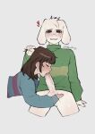 &lt;3 ambiguous_gender anthro asriel_dreemurr balls bite biting_lip biting_own_lip black_hair bodily_fluids bottomless bottomless_male bovid caprine clothed clothed_sex clothing erection eyes_closed fellatio foreskin frisk_(undertale) fur genitals goat hair hand_on_leg hand_on_thigh hi_res human looking_at_viewer looking_pleasured male male/ambiguous mammal mizukisy oral penile penis pulling_hair sex signature sweat sweater topwear touching_hair undertale undertale_(series) unretracted_foreskin white_body white_fur