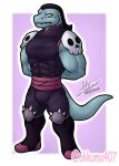 abs akkuma407 anthro biceps black_clothing clothed clothing disney lizard male muscular muscular_anthro muscular_male pecs reptile scalie septarian skull_accessory solo star_vs._the_forces_of_evil tail toffee_(svtfoe)