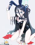  &lt;key&gt;_(robot)_(blue_archive) 1girl absurdres alternate_costume animal_ears aris_(blue_archive) black_bow black_bowtie black_hair black_leotard blue_archive blue_eyes blush bow bowtie card chise_01234 closed_mouth detached_collar fake_animal_ears grey_background halo highres kneeling leotard long_hair midori_(blue_archive) momoi_(blue_archive) one_side_up playboy_bunny playing_card rabbit_ears strapless strapless_leotard very_long_hair wrist_cuffs yuzu_(blue_archive) 